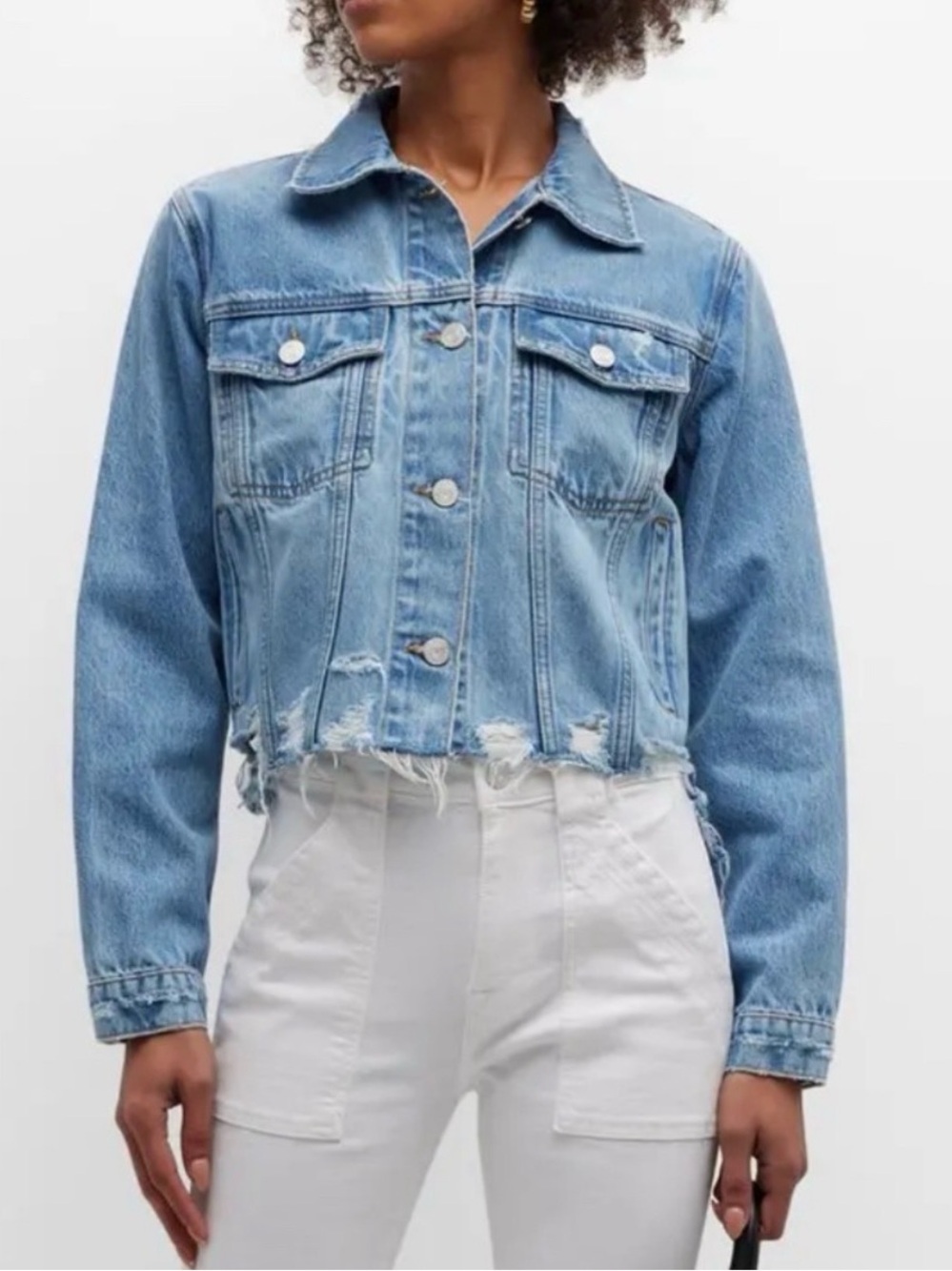 Frame Denim Cropped Denim Jacket - Rossum 2year Rips L
Trucker